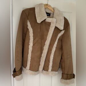Express Brown Faux Suede Sherpa Lined Jacket / Size Large